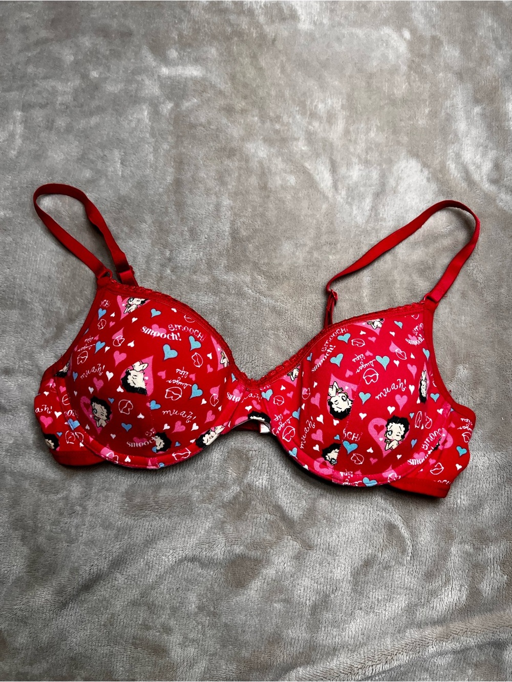 BETTY BOOP Y2K Vintage-Style Red Demi Bra with Lace Trim - Sz 34B
